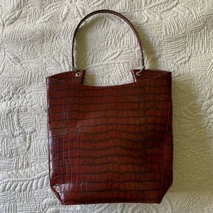 Suarez crocodile emboss burgundy leather tote bag